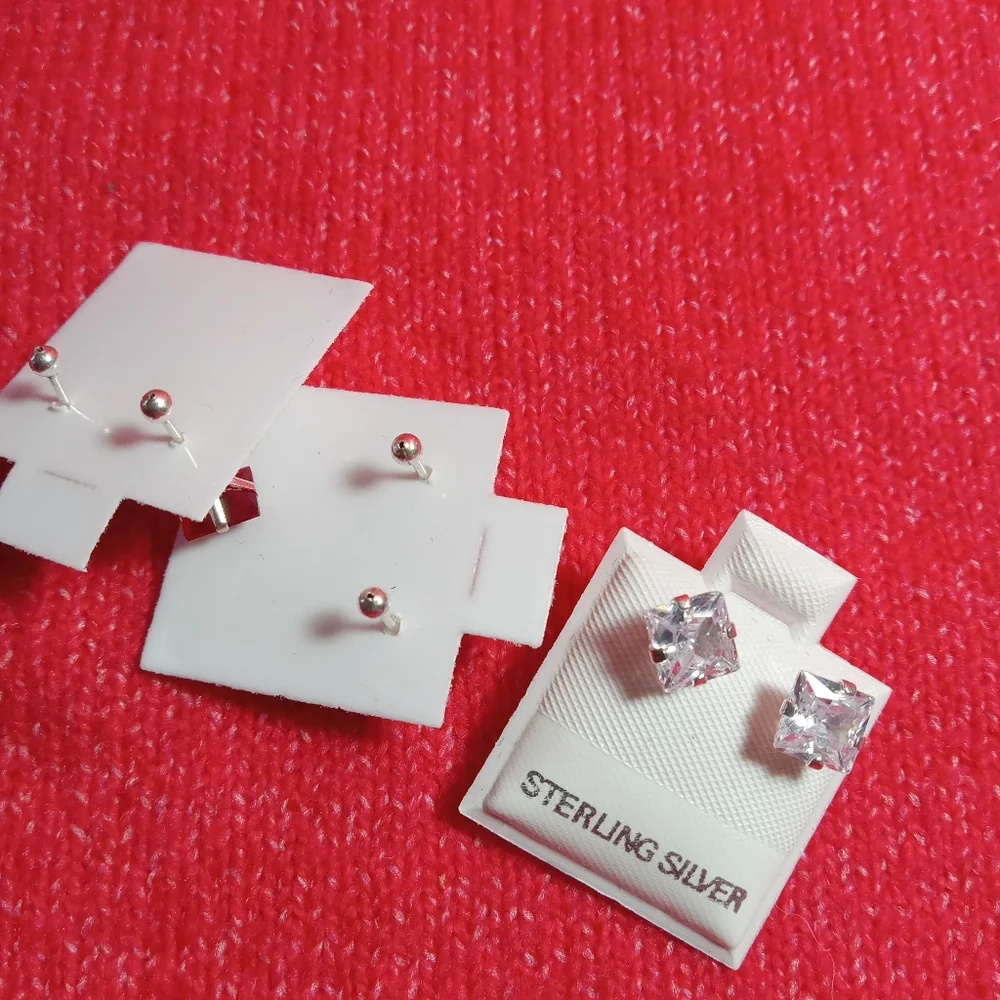 925 Sterling Silver lot of 3 Stud Earrings With Cubic‎ Zirconia Mens Womens